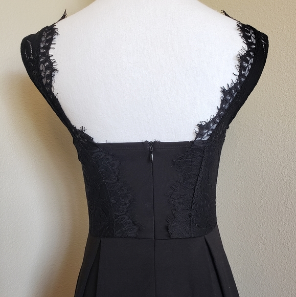 Francesca's Black Skater Dress with Lace Neckline - Picture 6 of 13